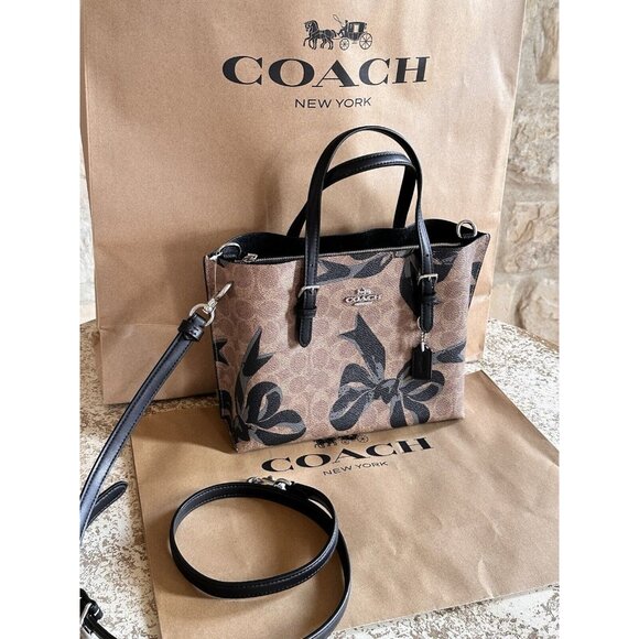 NWT Coach Mollie Tote Bag 25 In Signature Canvas With Bow Print CZ767 - Picture 2 of 14